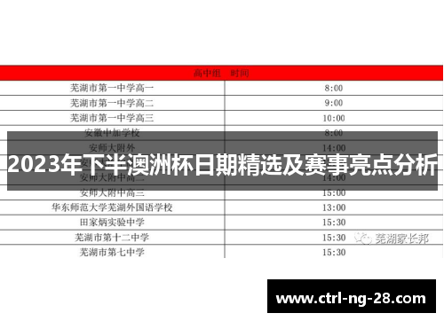 2023年下半澳洲杯日期精选及赛事亮点分析 2023年下半澳洲杯日期精选及赛事亮点分析