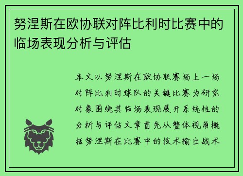 努涅斯在欧协联对阵比利时比赛中的临场表现分析与评估